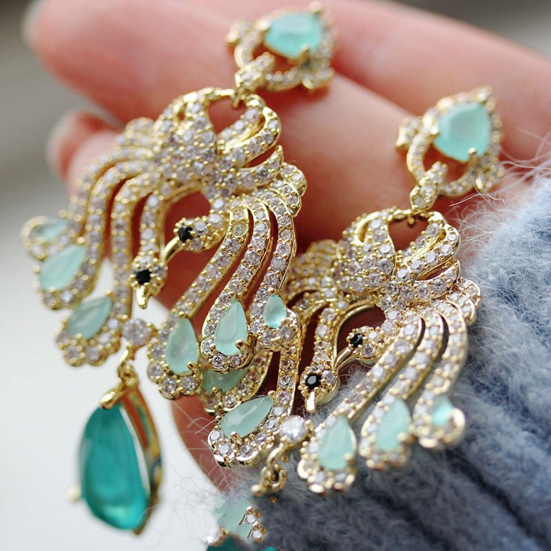 Delicate Light Ice Blue Swan Drop Tassel Earrings-Jewearrings