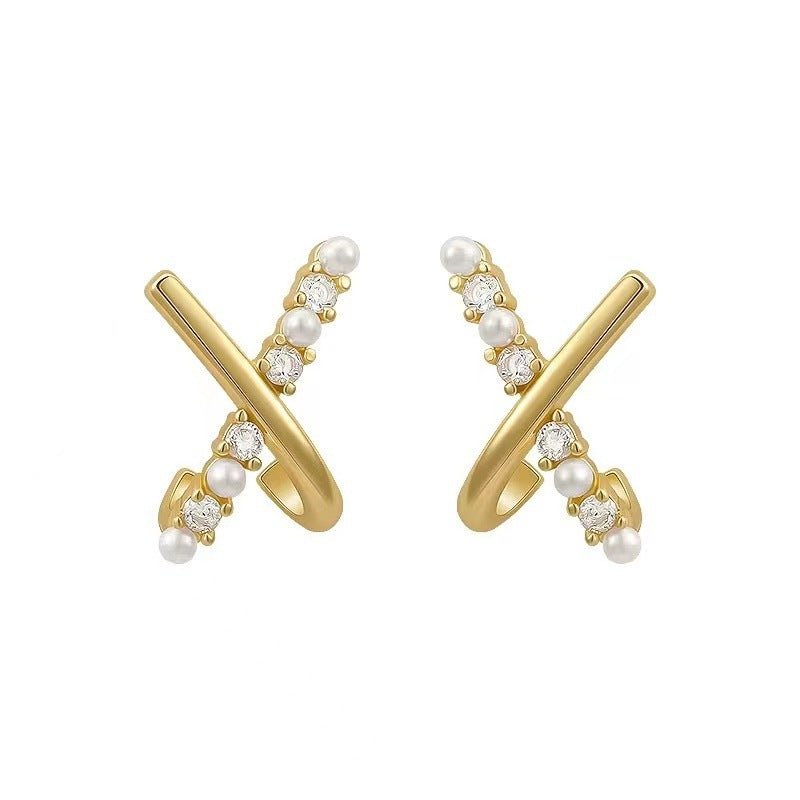 Delicate Petite Cross Pearl Stud Earrings-Jewearrings