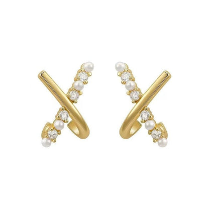 Delicate Petite Cross Pearl Stud Earrings-Jewearrings