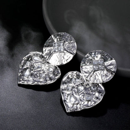 Delicate Stud Earrings With Diamond-encrusted Metal Foil-Jewearrings