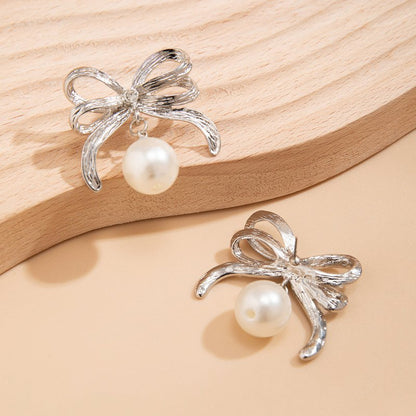 Design Bow Pearl Stud Earrings Sweet Cool-Jewearrings