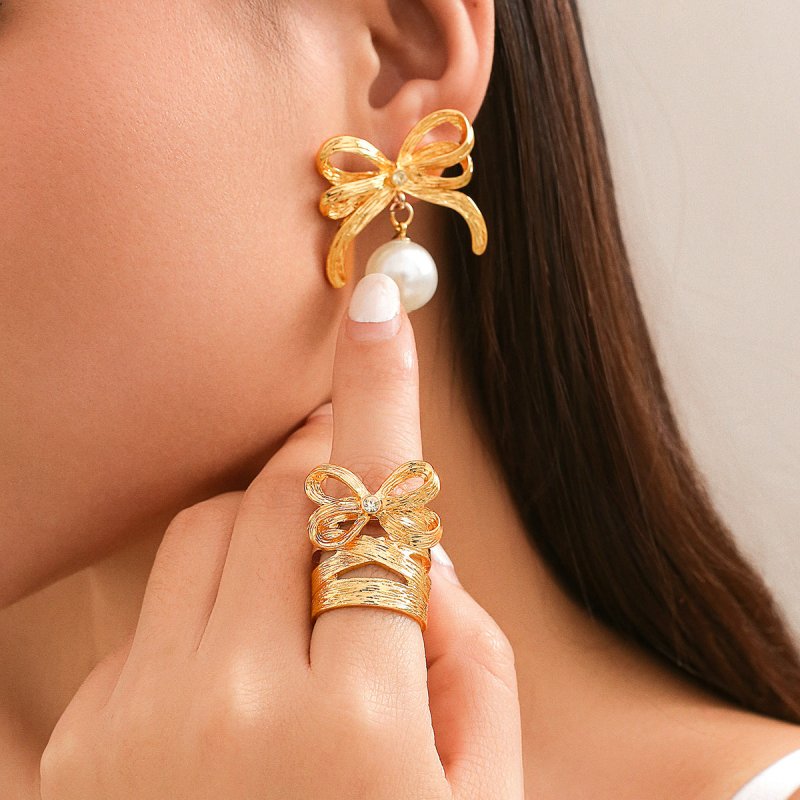 Design Bow Pearl Stud Earrings Sweet Cool-Jewearrings