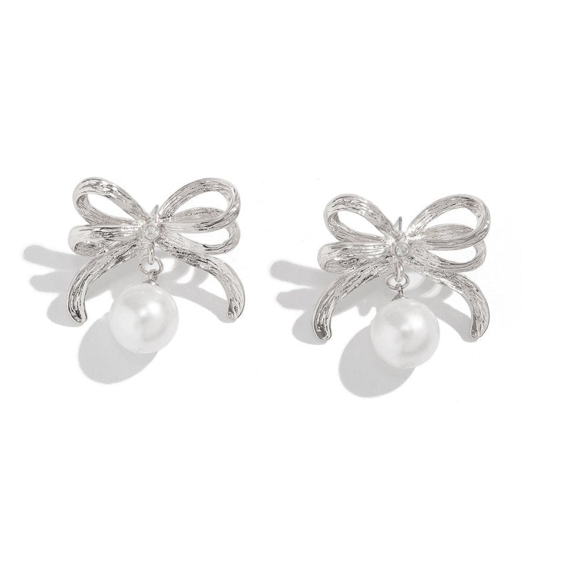 Design Bow Pearl Stud Earrings Sweet Cool-Jewearrings