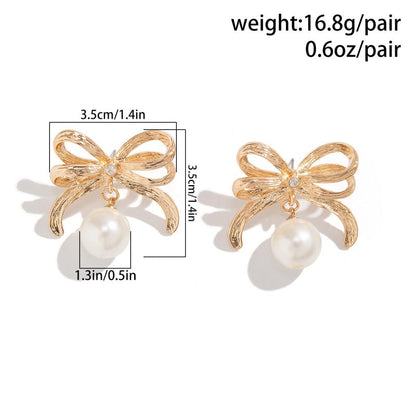 Design Bow Pearl Stud Earrings Sweet Cool-Jewearrings