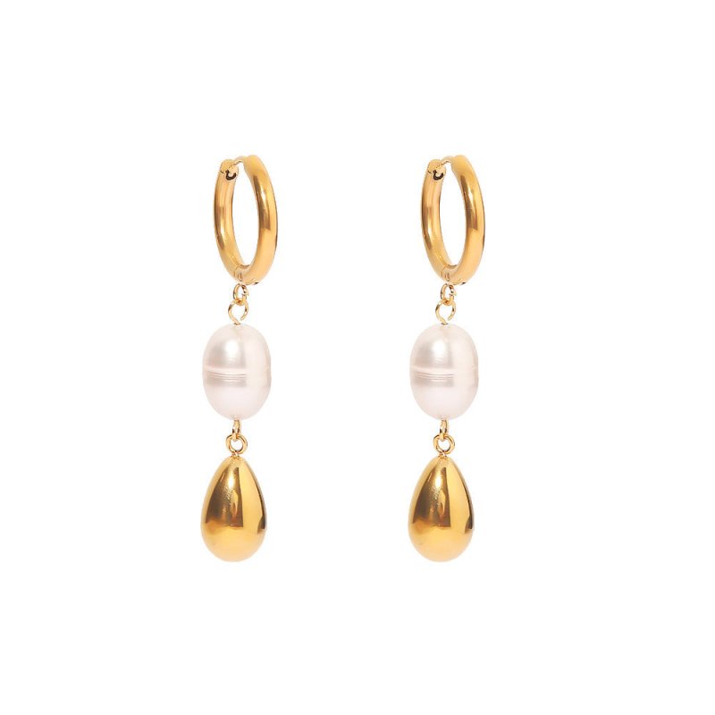 Design Sense Ins Blogger Natural Pearl Plated 18K Gold Earrings Simple Temperament Does Not Fade-Jewearrings