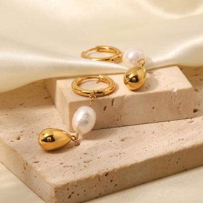 Design Sense Ins Blogger Natural Pearl Plated 18K Gold Earrings Simple Temperament Does Not Fade-Jewearrings