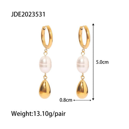 Design Sense Ins Blogger Natural Pearl Plated 18K Gold Earrings Simple Temperament Does Not Fade-Jewearrings