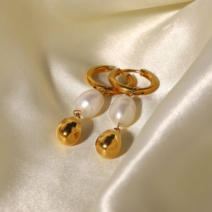 Design Sense Ins Blogger Natural Pearl Plated 18K Gold Earrings Simple Temperament Does Not Fade-Jewearrings