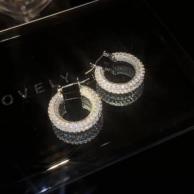 Design Sense Micro Rhinestone Geometric Hoop Earrings-Jewearrings