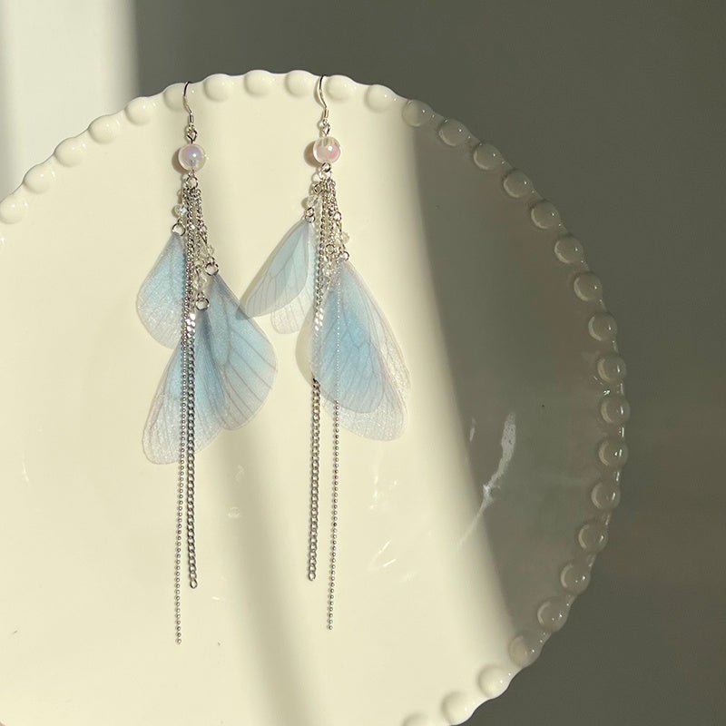 Design Super Fairy Butterfly Dragonfly Wings Long Tassel Earrings-Jewearrings