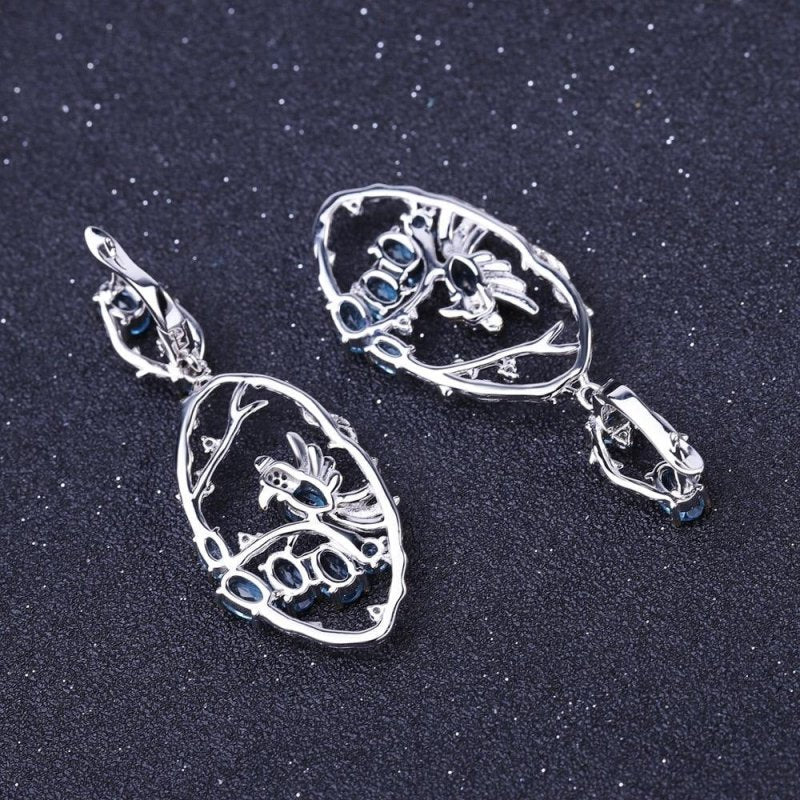 Designer Jewelry Natural Blue Topa Earrings 925 Sterling Silver Handmade Women's Fashion Earrings-Jewearrings