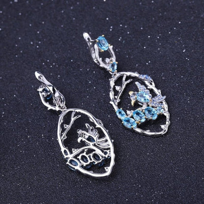 Designer Jewelry Natural Blue Topa Earrings 925 Sterling Silver Handmade Women's Fashion Earrings-Jewearrings