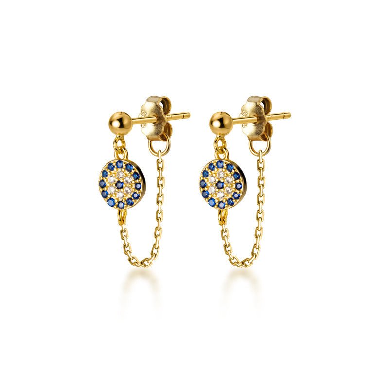 Devil's Eye Round Blue Diamond Earrings-Jewearrings