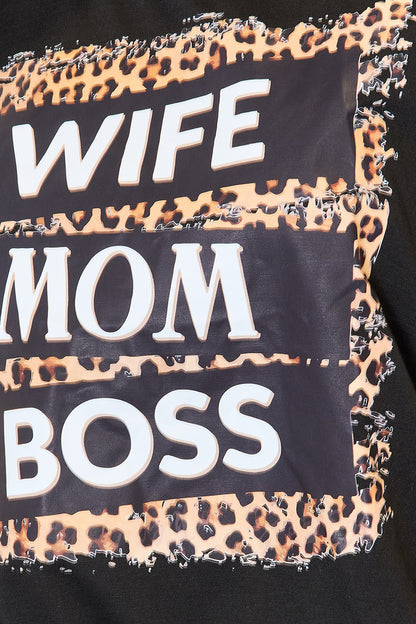 Simply Love WIFE MOM BOSS Leopard Graphic T-Shirt-Jewearrings