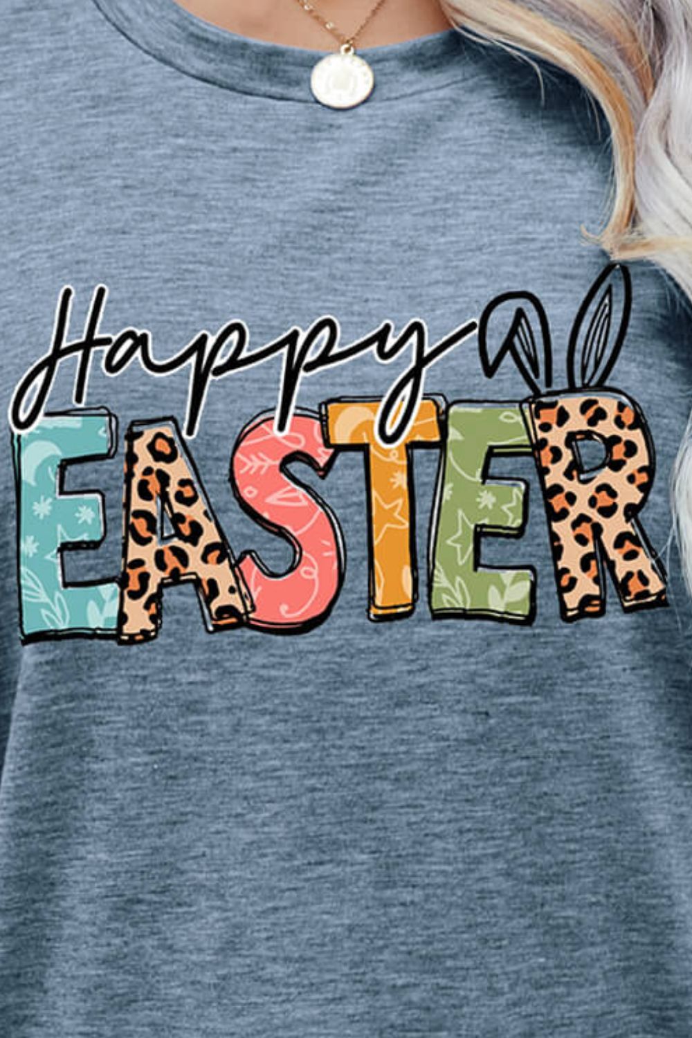 HAPPY EASTER Graphic Round Neck Tee Shirt-Jewearrings