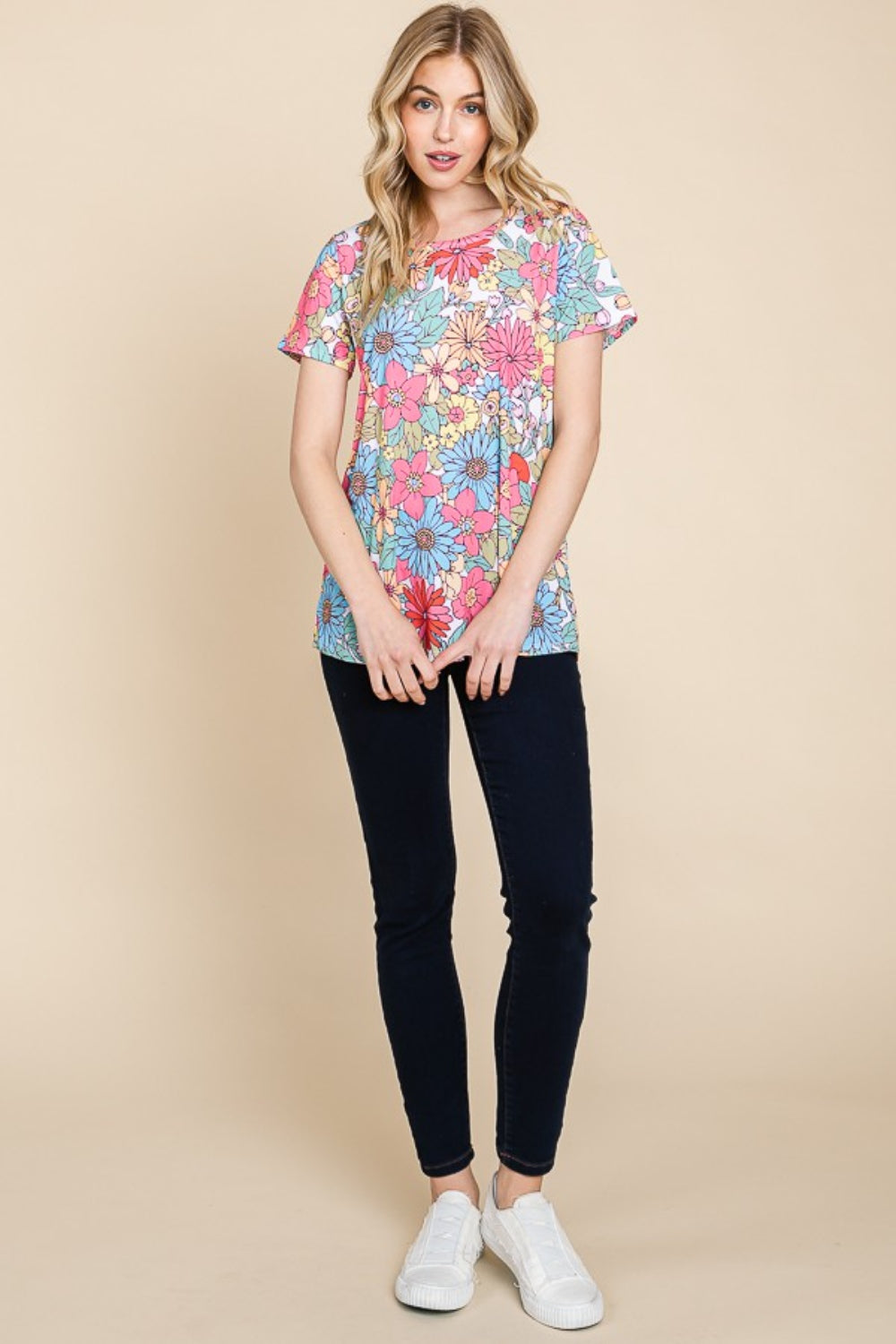 BOMBOM Floral Short Sleeve T-Shirt-Jewearrings