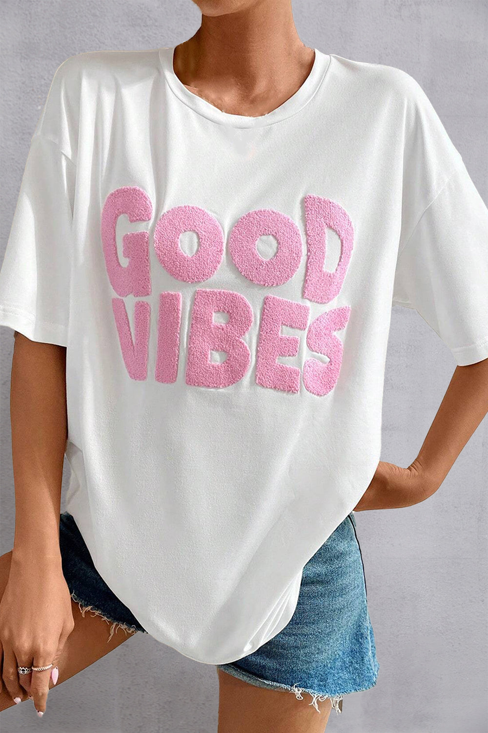 GOOD VIBES Round Neck Half Sleeve T-Shirt-Jewearrings