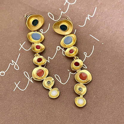 Special-interest Design Long Retro Gold Light Luxury Eardrops Mid-Ancient Enamel Glaze Earrings Long Irregular-Jewearrings