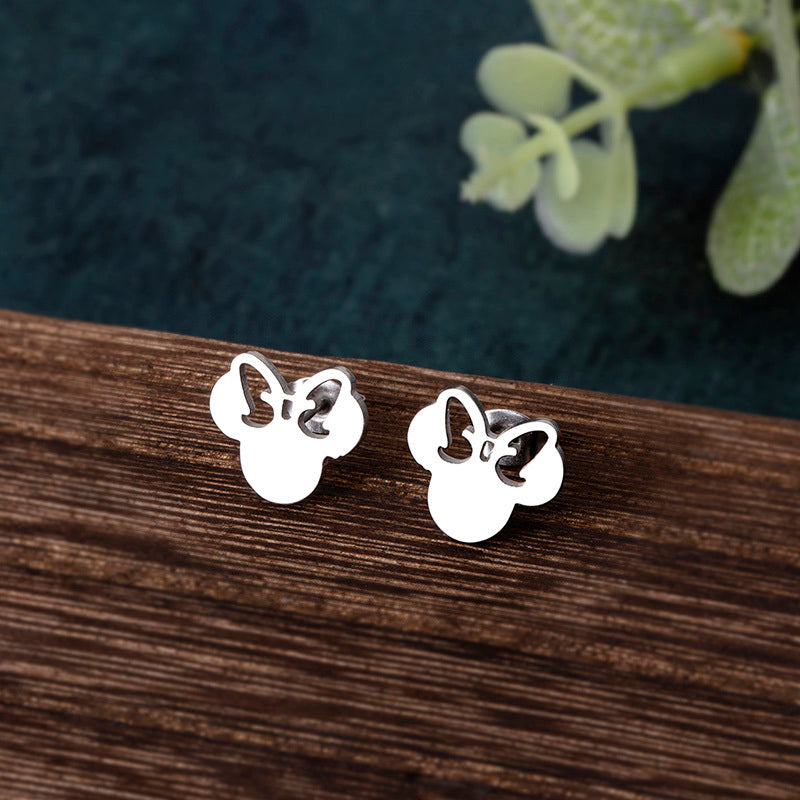 Cute Mini Bow Mouse Stainless Steel Stud Earrings-Jewearrings