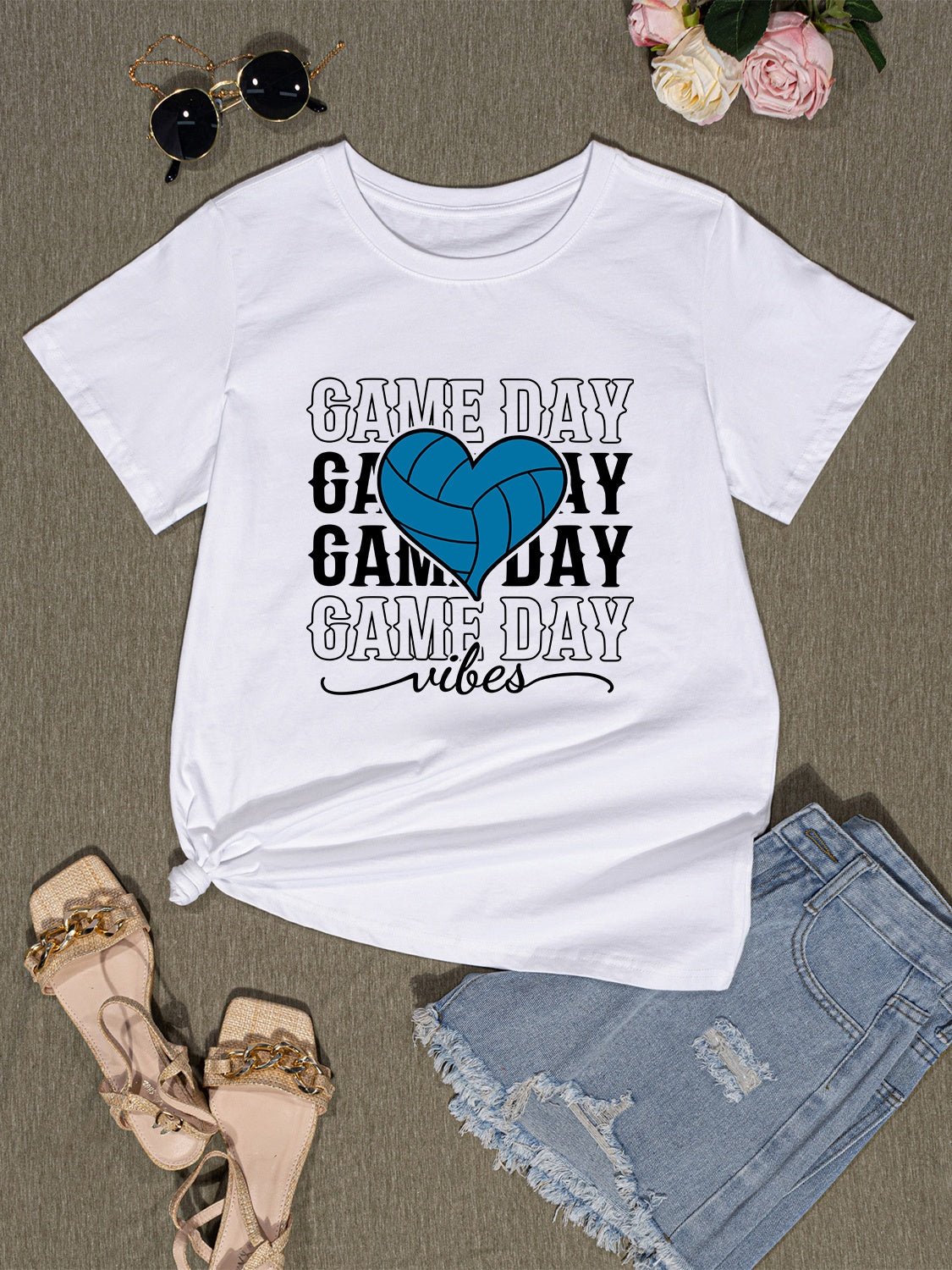 GAME DAY VIBES Round Neck Short Sleeve T-Shirt-Jewearrings