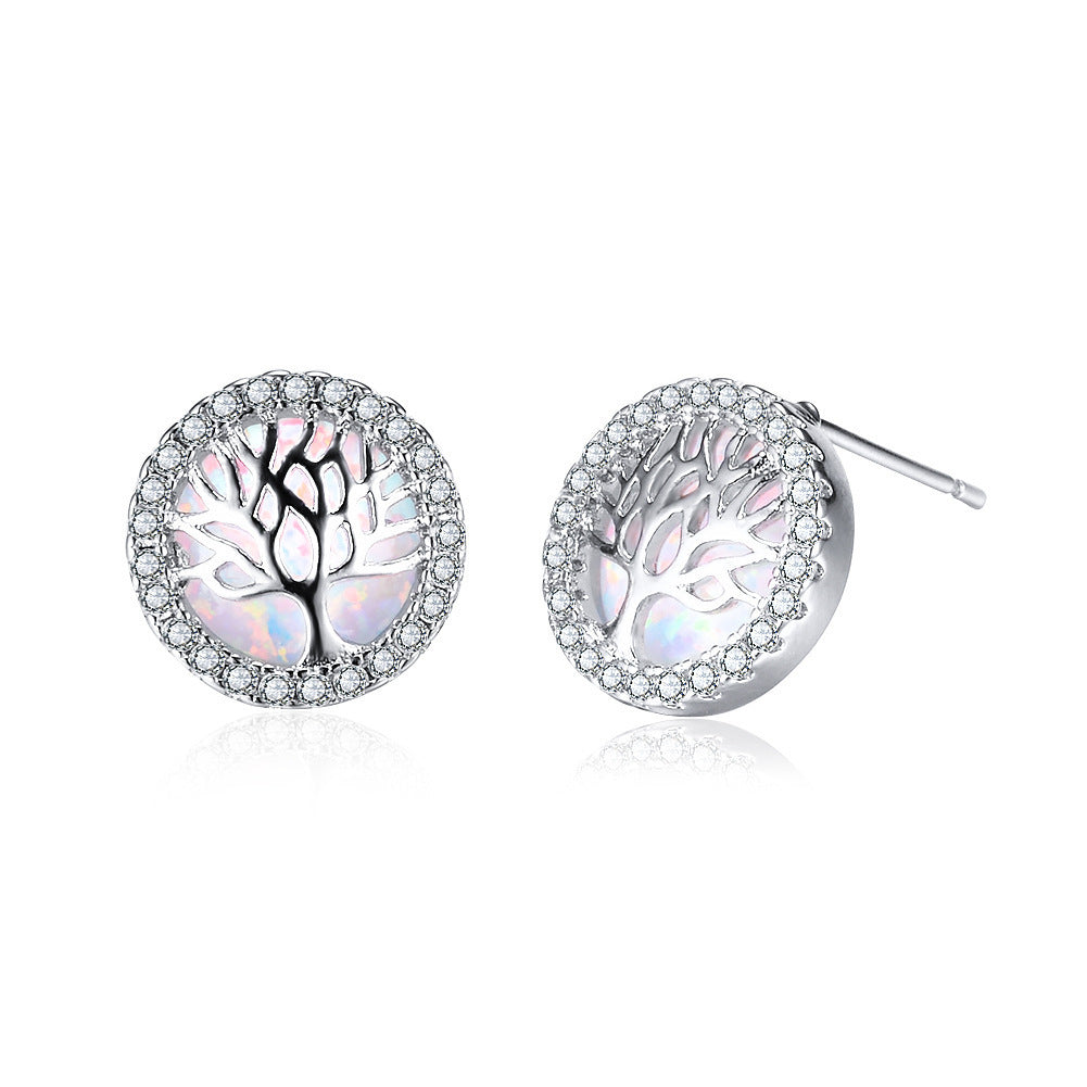 Opal Tree Of Life Stud Earrings Statement-Jewearrings