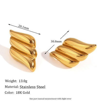 Personalized Stainless Steel Gold Temperament Three-layer Wing Stud Earrings-Jewearrings