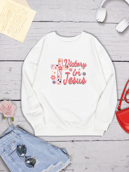 VICTORY IN JESUS Round Neck Sweatshirt-Jewearrings