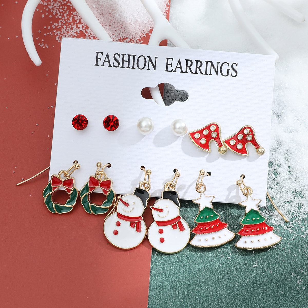 Christmas Snowman Cane Stud Earrings Combination Set-Jewearrings