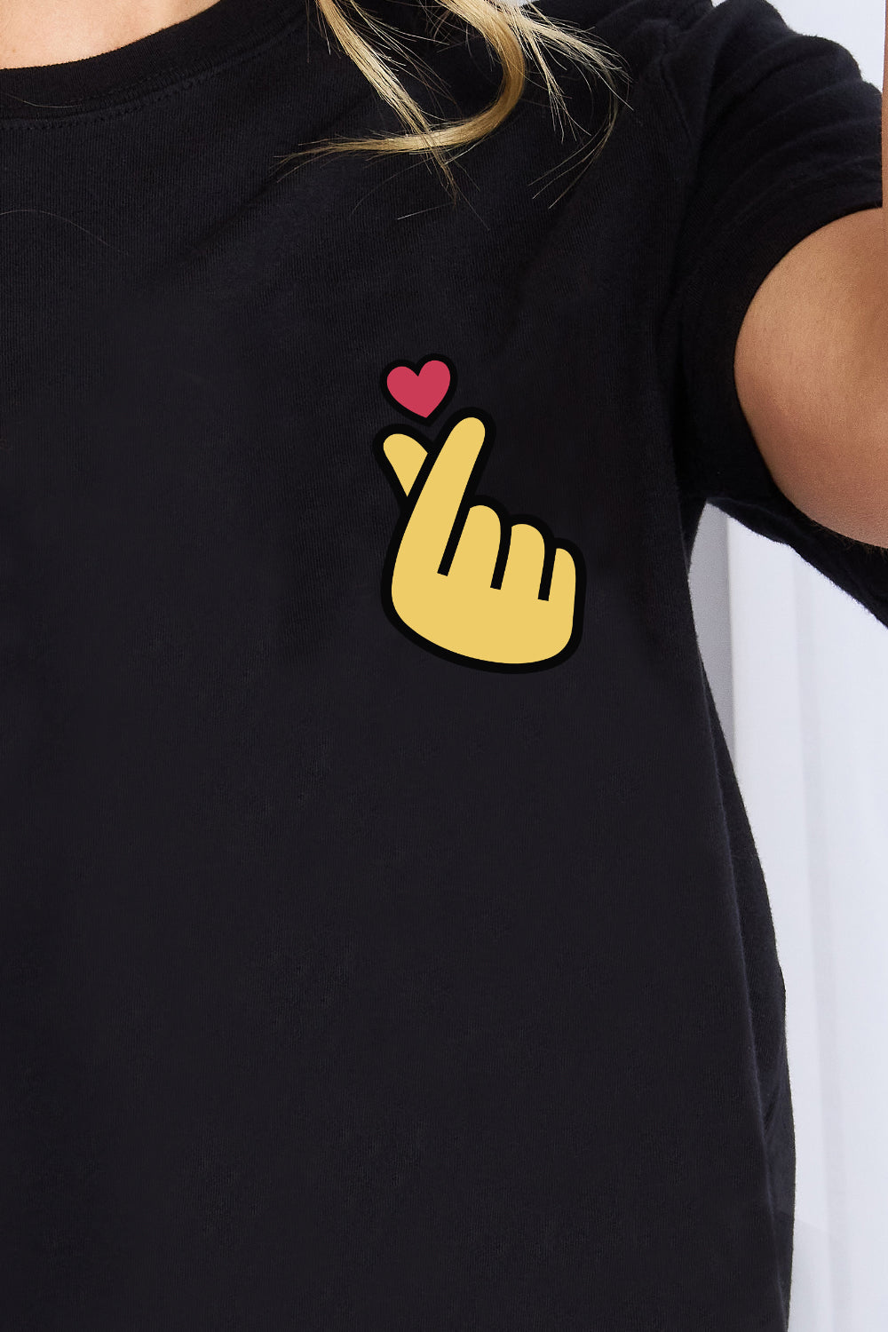 Simply Love Finger Heart Emoji Graphic Cotton T-Shirt-Jewearrings