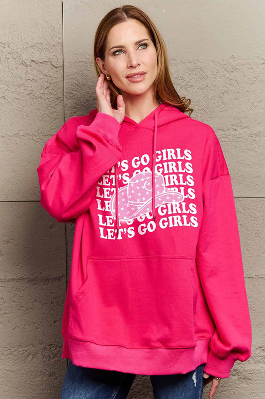 Simply Love Simply Love Full Size LET’S GO GIRLS Graphic Dropped Shoulder Hoodie-Jewearrings