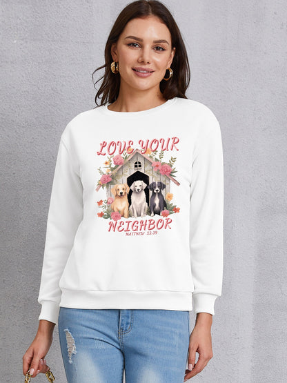 LOVE YOUR NEIGHBOR Round Neck Sweatshirt-Jewearrings