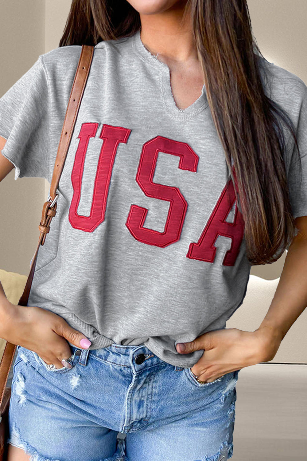 USA Notched Short Sleeve T-Shirt-Jewearrings