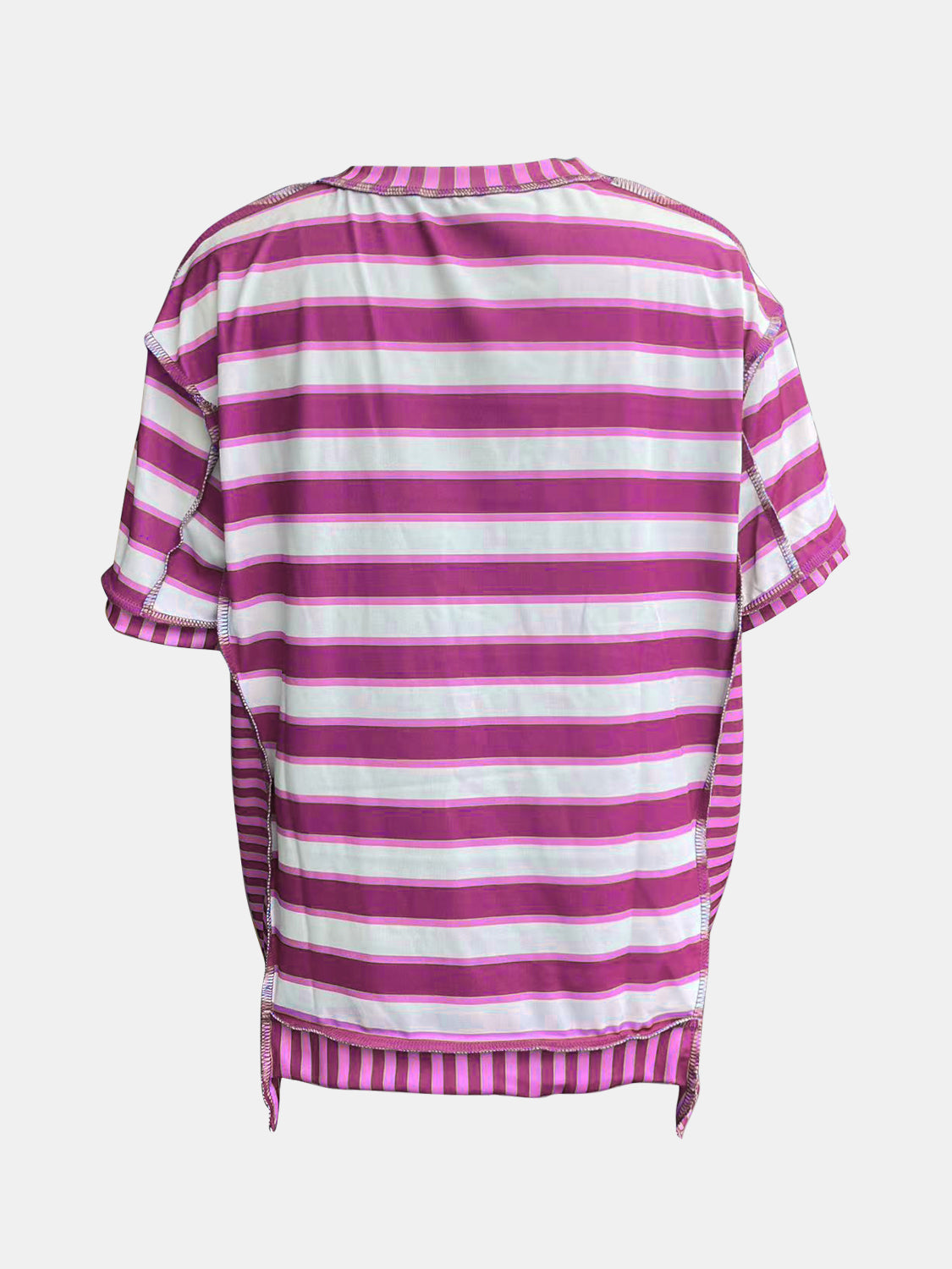 Full Size Contrast Stitching Striped Round Neck T-Shirt-Jewearrings