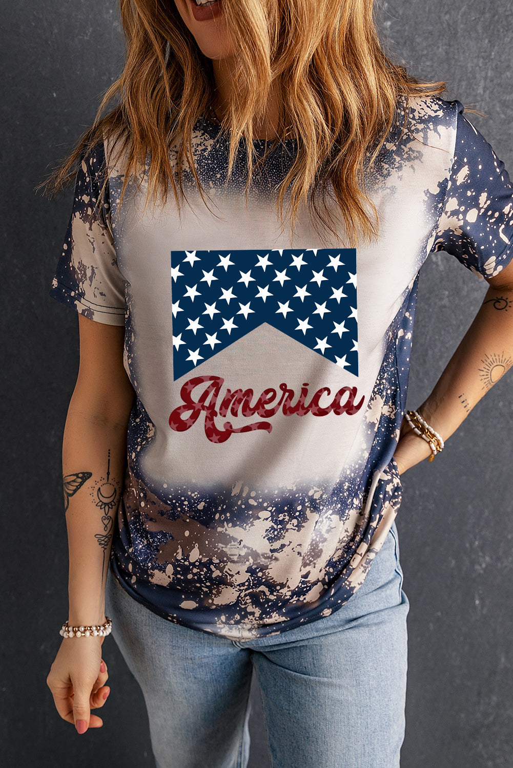 AMERICA Round Neck Short Sleeve T-Shirt-Jewearrings