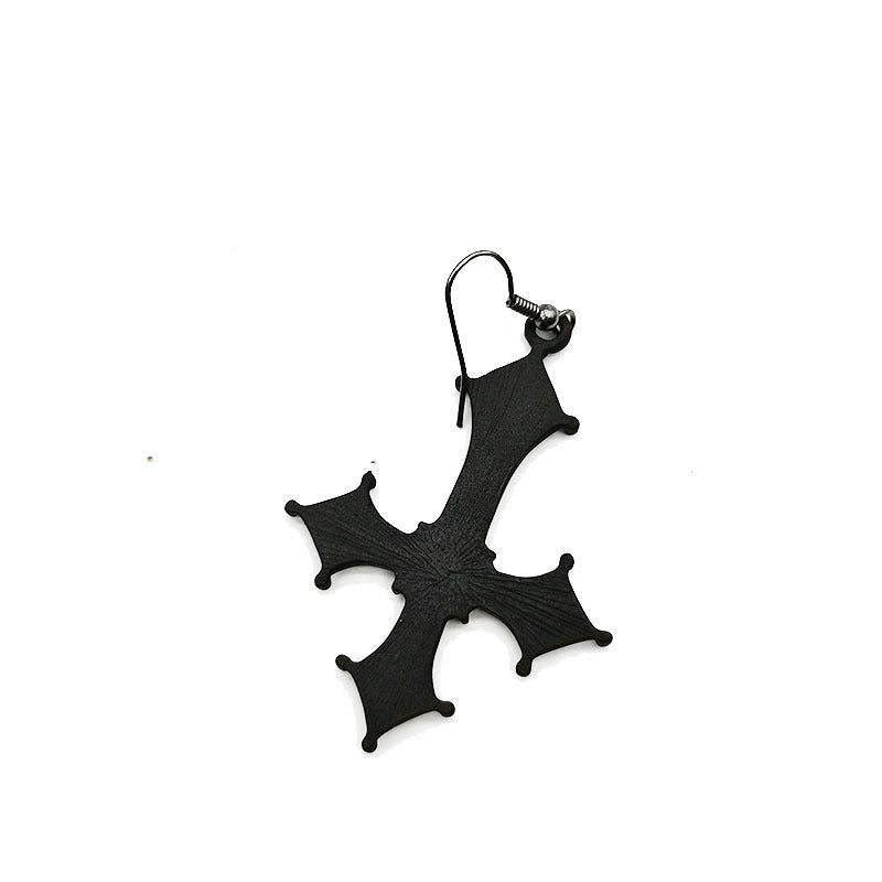 Euramerican Dark Gothic Inverted Cross Earrings-Jewearrings