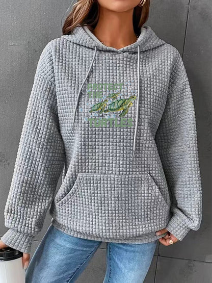 Full Size Turtle Graphic Drawstring Hoodie-Jewearrings