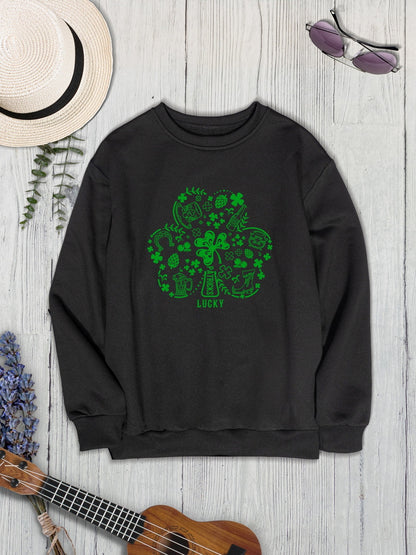 Lucky Clover Round Neck Sweatshirt-Jewearrings