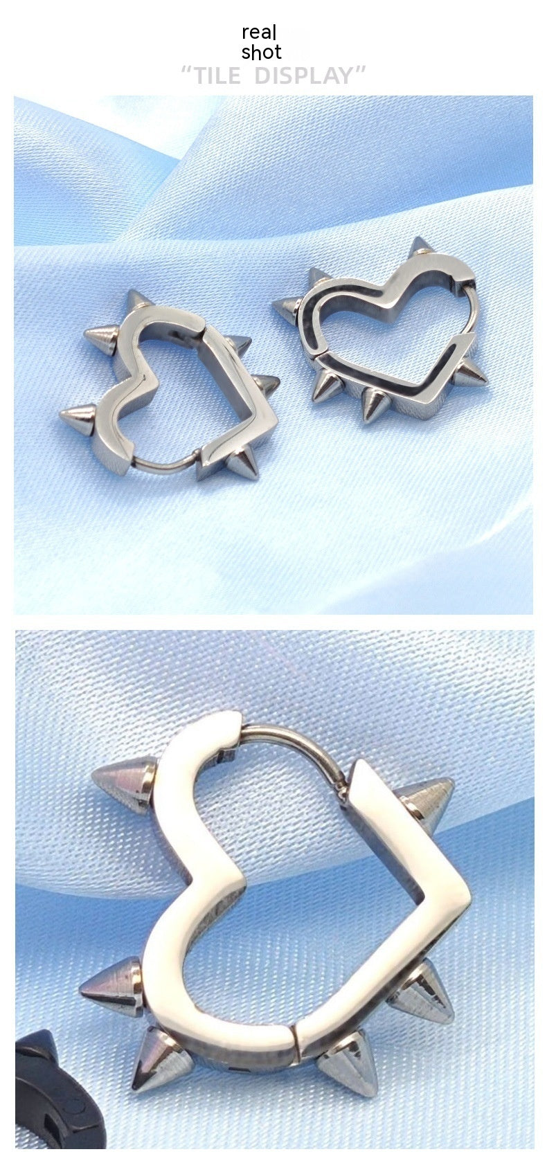 Stainless Steel Love Rivet Earrings Cone Peach Heart Shape Bone Ring Ear Clip-Jewearrings