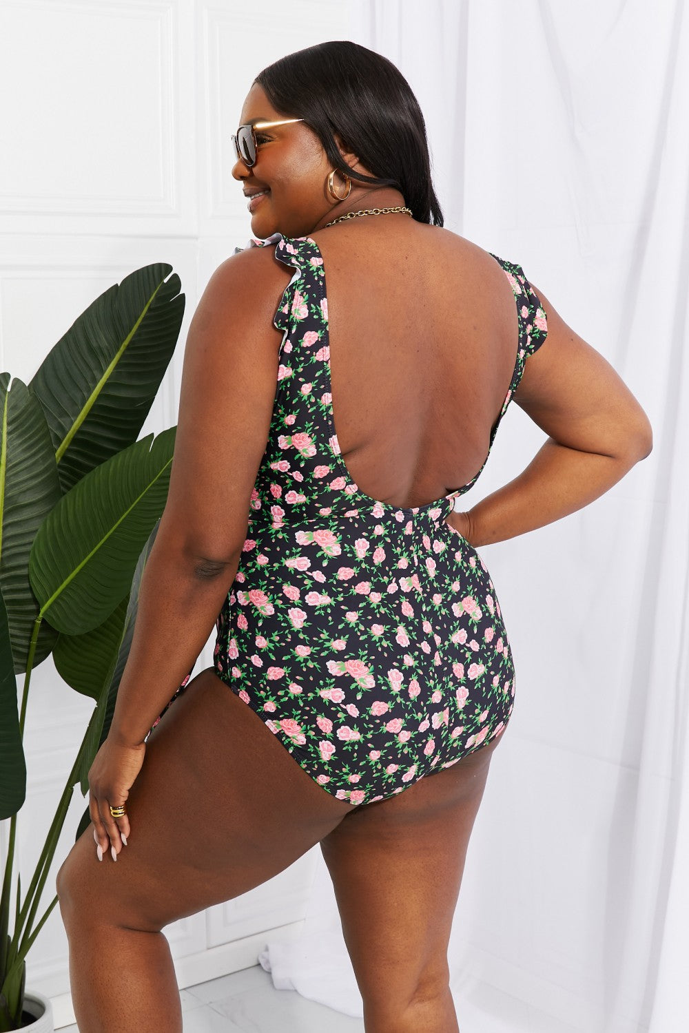 Marina West Swim Full Size Float On Ruffle Faux Wrap One-Piece in Floral-Jewearrings