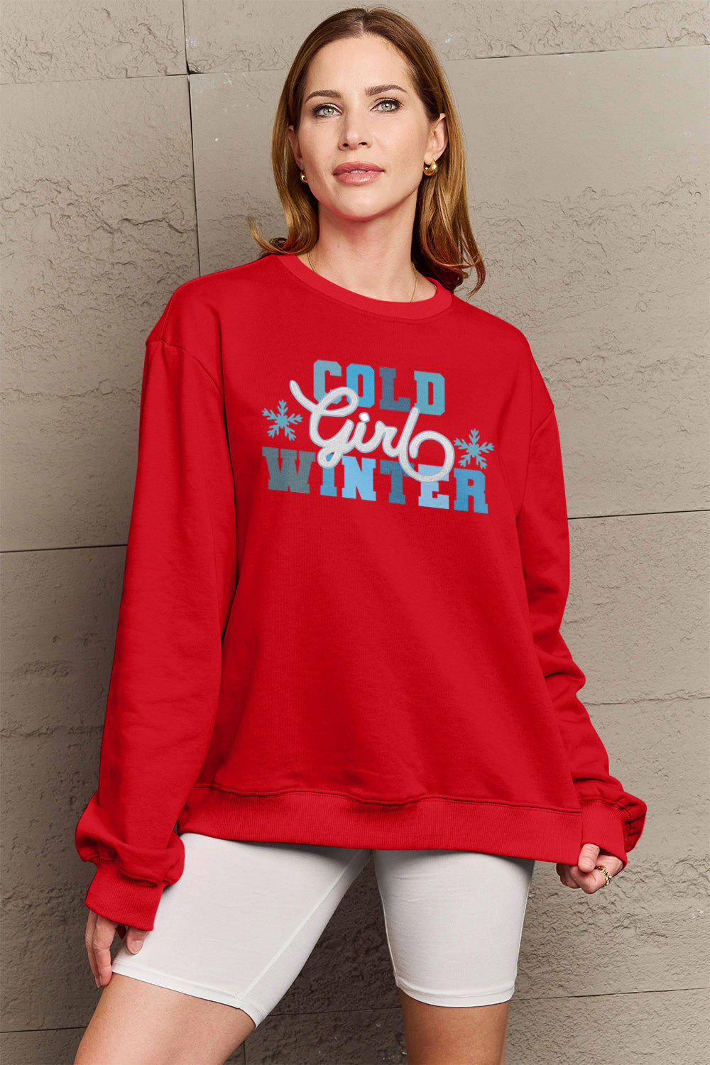 Simply Love Full Size COLD WINTER Graphic Long Sleeve Sweatshirt-Jewearrings