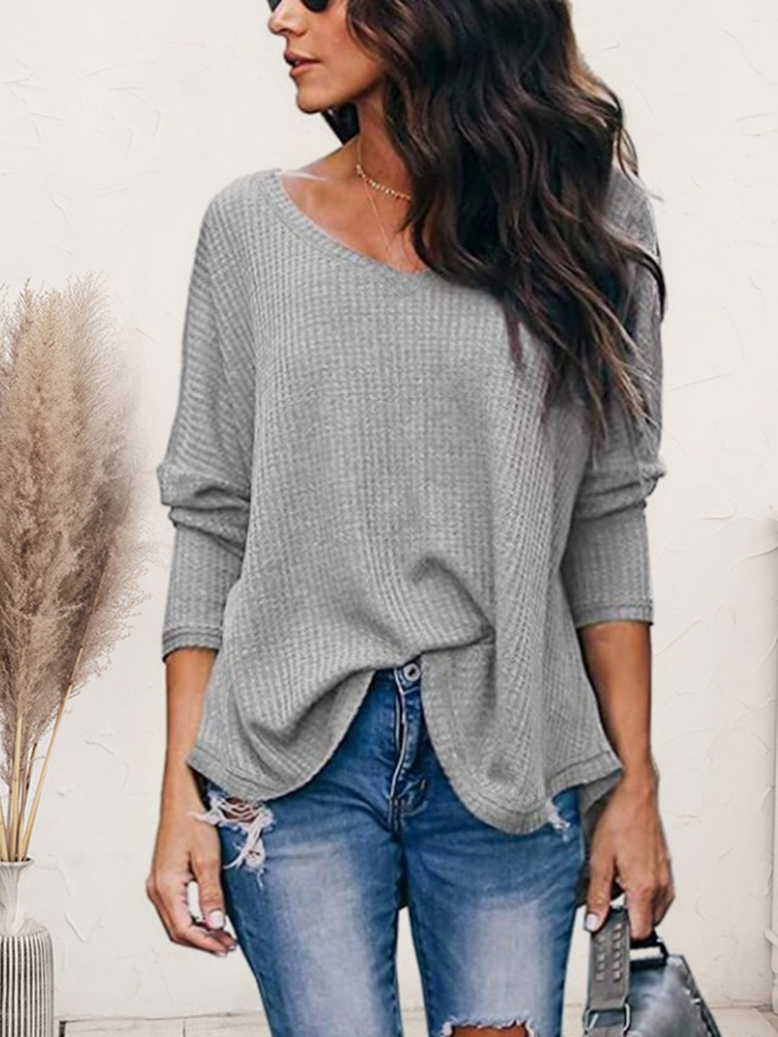 V-Neck Long Sleeve T-Shirt-Jewearrings