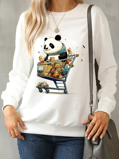 Panda Round Neck Dropped Shoulder Sweatshirt-Jewearrings