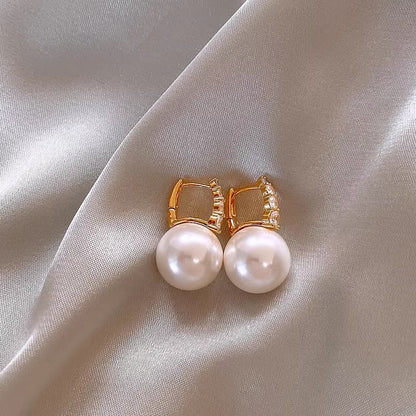 Micro Inlaid Zircon Pearl Earrings-Jewearrings