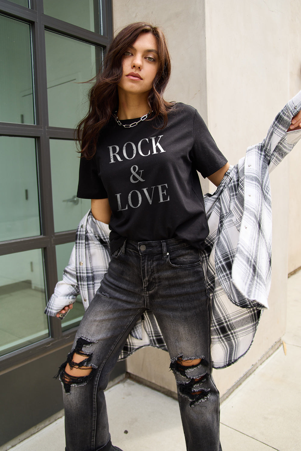 Simply Love Full Size ROCK ＆ LOVE Short Sleeve T-Shirt-Jewearrings