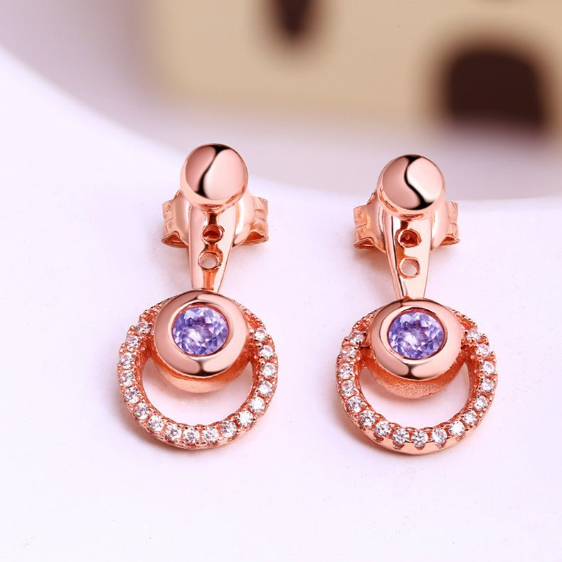 Diamond And Amethyst Stud Earrings Female Jewelry-Jewearrings