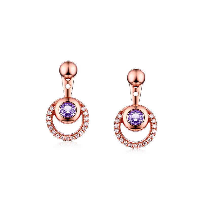 Diamond And Amethyst Stud Earrings Female Jewelry-Jewearrings