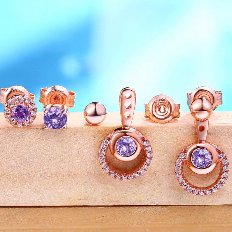 Diamond And Amethyst Stud Earrings Female Jewelry-Jewearrings