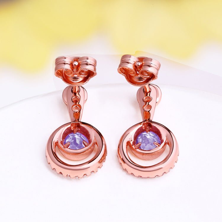 Diamond And Amethyst Stud Earrings Female Jewelry-Jewearrings