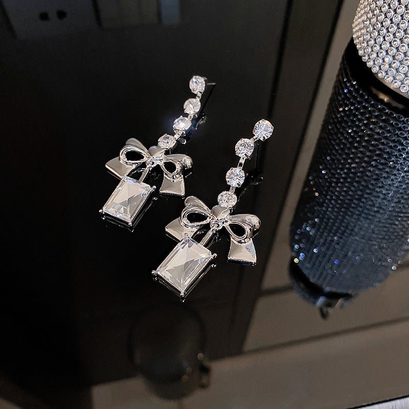 Diamond Bow Earrings Long Earrings-Jewearrings