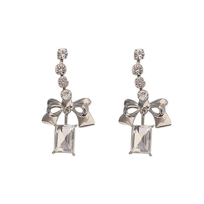 Diamond Bow Earrings Long Earrings-Jewearrings